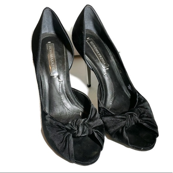 BCBGMAXAZRIA • d’Orsay Mirrored Stiletto Black Satin Peep Toe Pumps • Size 8 - Picture 8 of 12